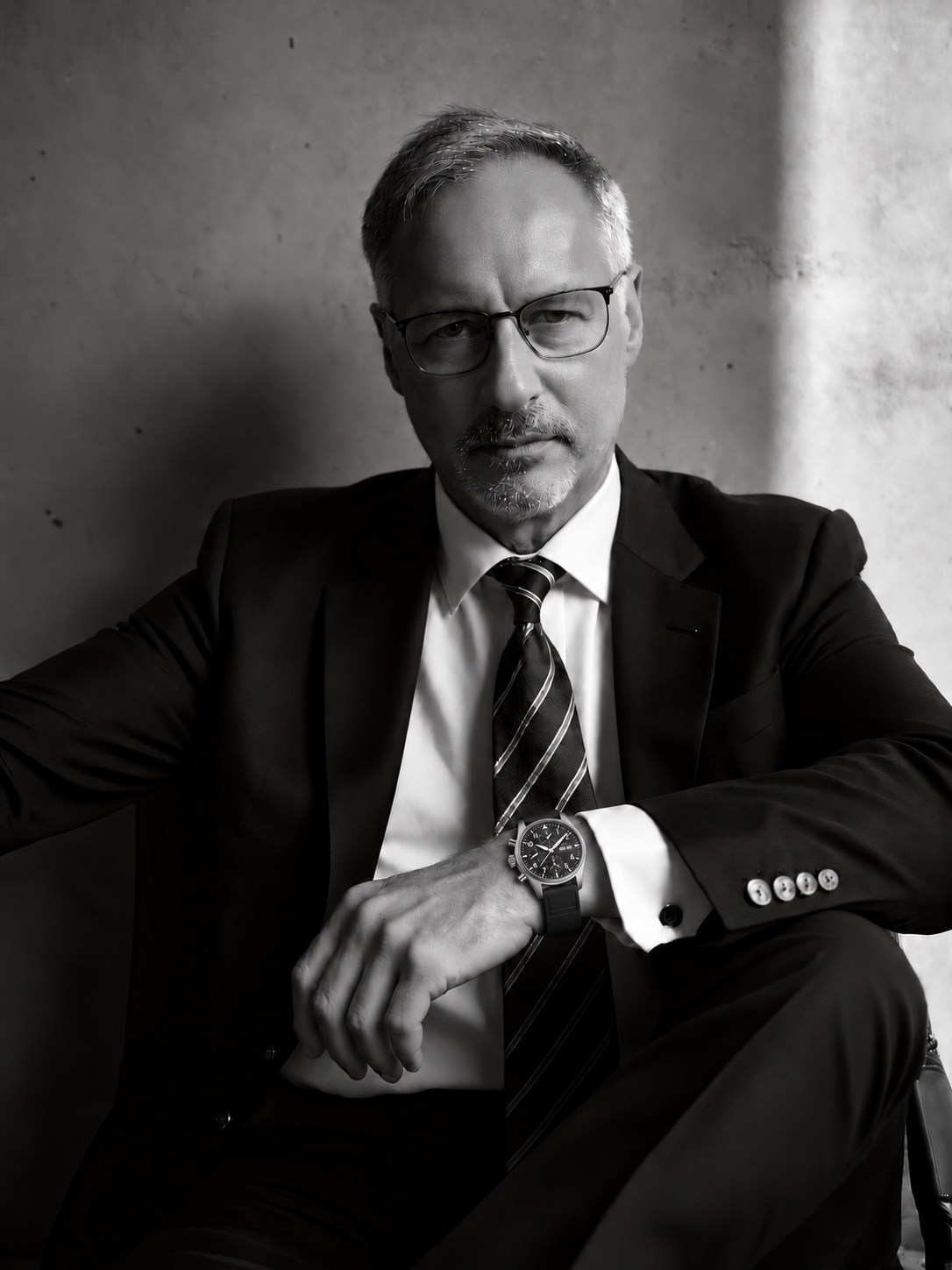 Black-and-white portrait of Frédéric Bouzy